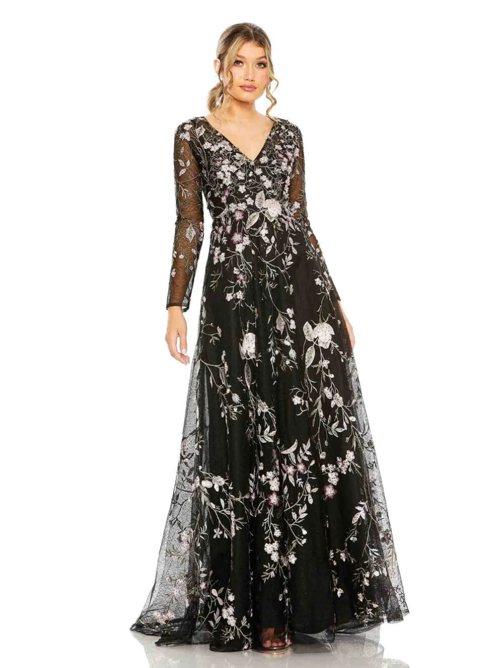 NWT MAC DUGGAL 20480 DRESS V-NECK EMBROIDERED DRESS 16 #LD596